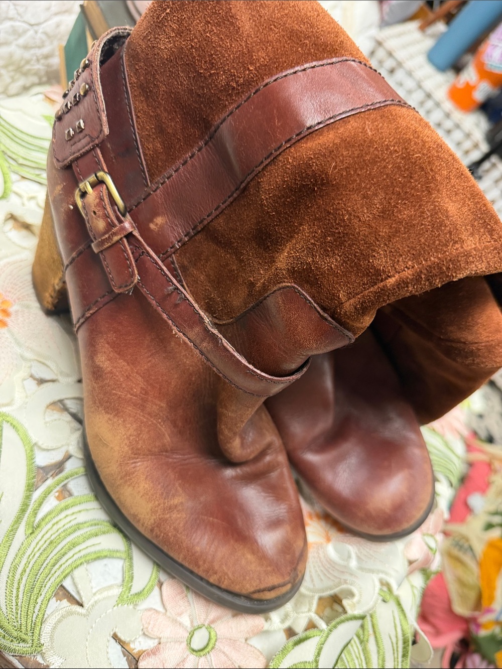 Women's Brown Suede & Leather Booties